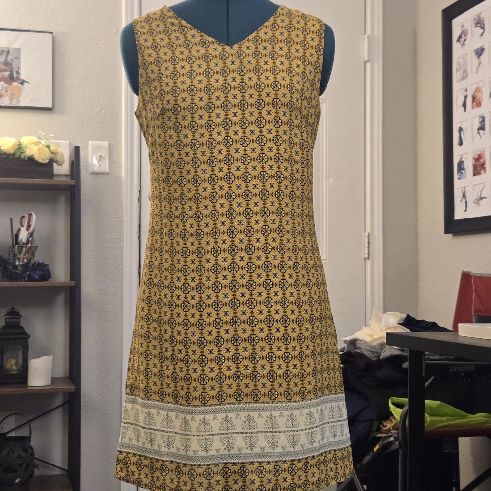 Elegant Mustard Patterned Sleeveless Dress